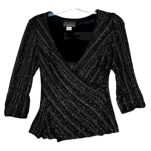 Alex Evenings Shirt Womens Medium Black Rainbow Glitter Top Date Night Going Out - Picture 1 of 8